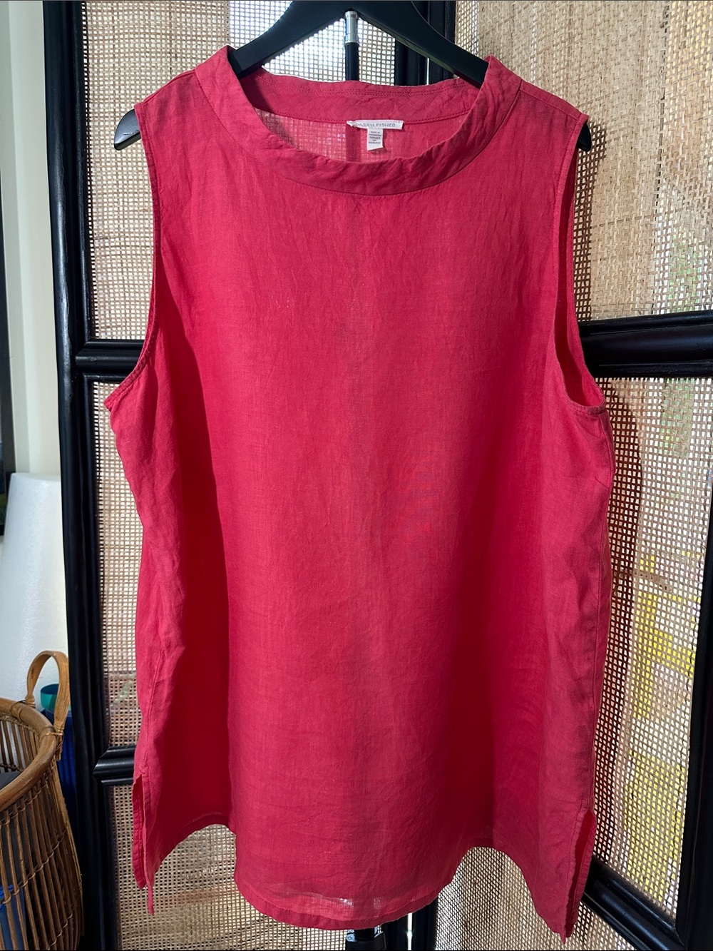 Eileen Fisher Garment-Dyed Handkerchief Linen Mock Neck Top “Grenadine “ size 1X